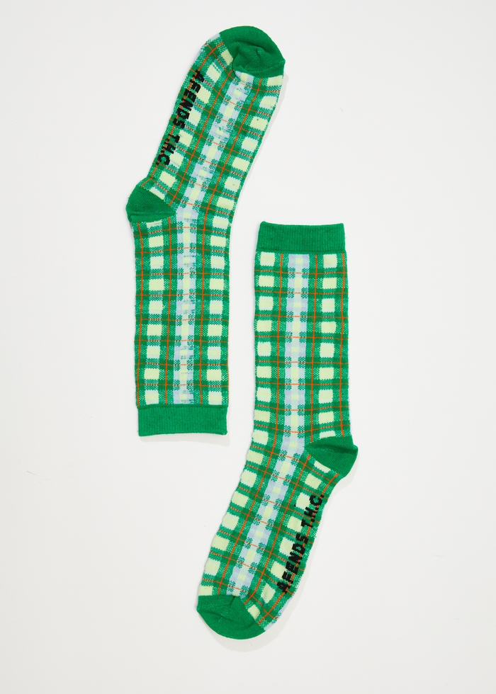 Afends Unisex Tully - Hemp Check Crew Socks - Forest - Sustainable Clothing - Streetwear