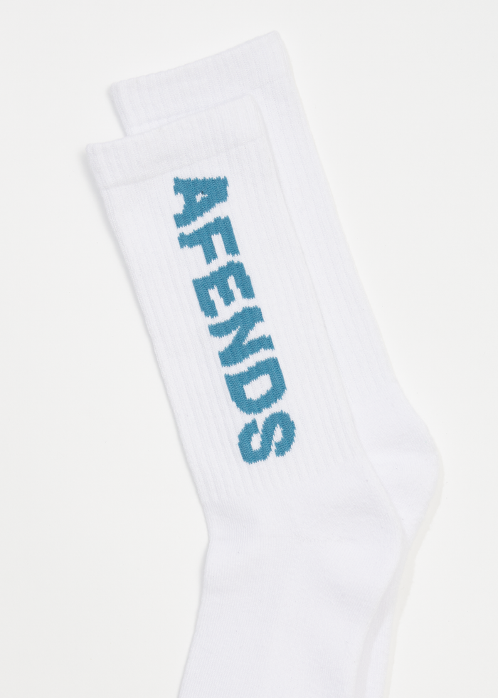 Afends Unisex Vortex - Recycled Crew Socks - White - Sustainable Clothing - Streetwear