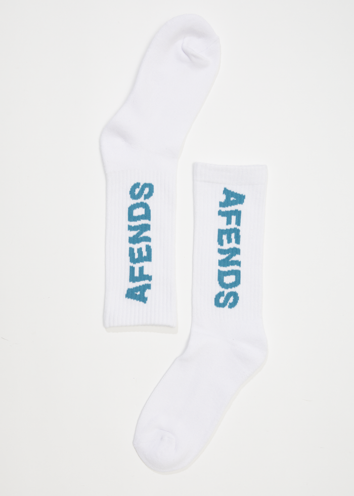 Afends Unisex Vortex - Recycled Crew Socks - White - Sustainable Clothing - Streetwear