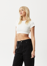 Afends Womens Abbie - Hemp Ribbed Cropped T-Shirt - Off White - Afends womens abbie   hemp ribbed cropped t shirt   off white   sustainable clothing   streetwear