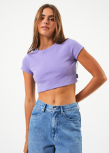 Afends Womens Abbie - Hemp Ribbed Cropped T-Shirt - Plum - Afends womens abbie   hemp ribbed cropped t shirt   plum   sustainable clothing   streetwear