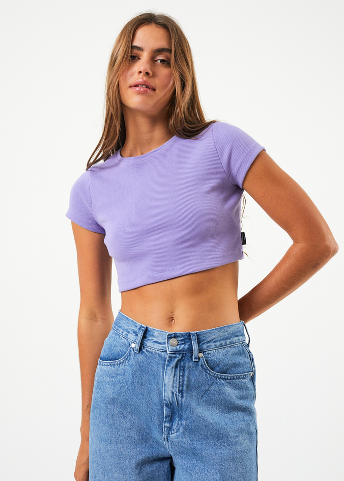 Afends Womens Abbie - Hemp Ribbed Cropped T-Shirt - Plum - Sustainable Clothing - Streetwear