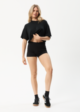 Afends Womens Alice - Hemp Ribbed Booty Shorts - Black - Afends womens alice   hemp ribbed booty shorts   black   sustainable clothing   streetwear