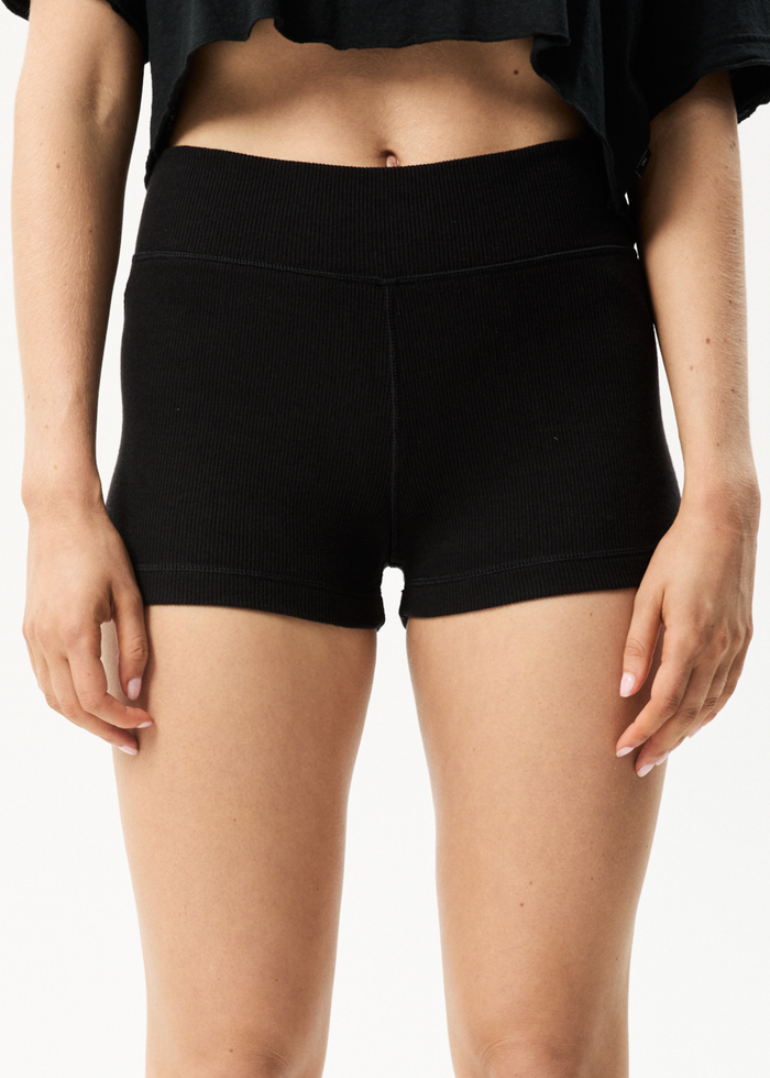 Afends Womens Alice - Hemp Ribbed Booty Shorts - Black - Sustainable Clothing - Streetwear