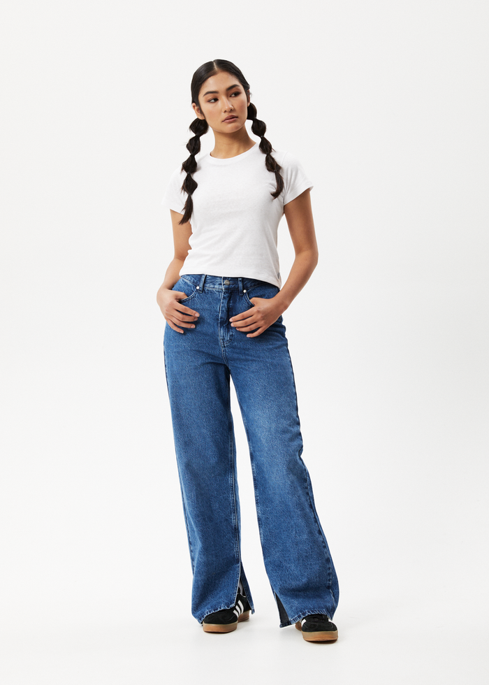 Afends Womens Bella - Hemp Denim Baggy Jeans - Authentic Blue - Sustainable Clothing - Streetwear