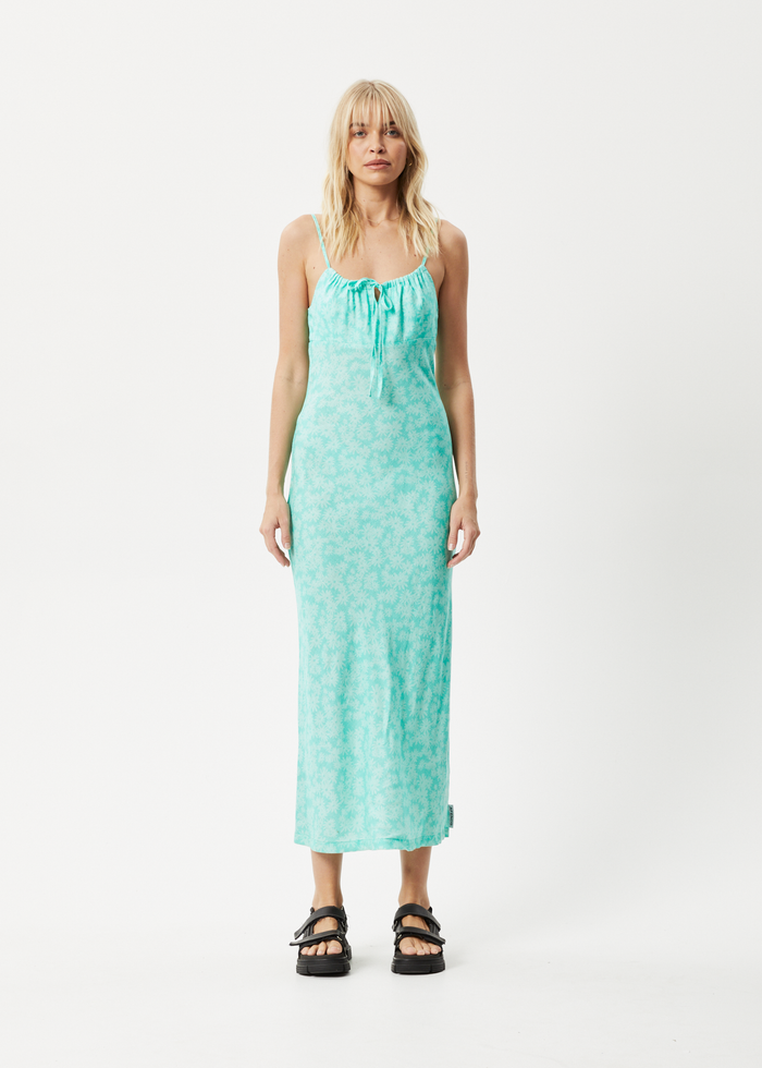 Afends Womens Benny - Hemp Maxi Dress - Jade Daisy - Sustainable Clothing - Streetwear