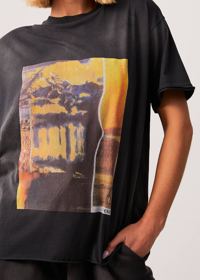 Afends Womens Boulevard - Recycled Oversized Graphic T-Shirt - Worn Black - Sustainable Clothing - Streetwear