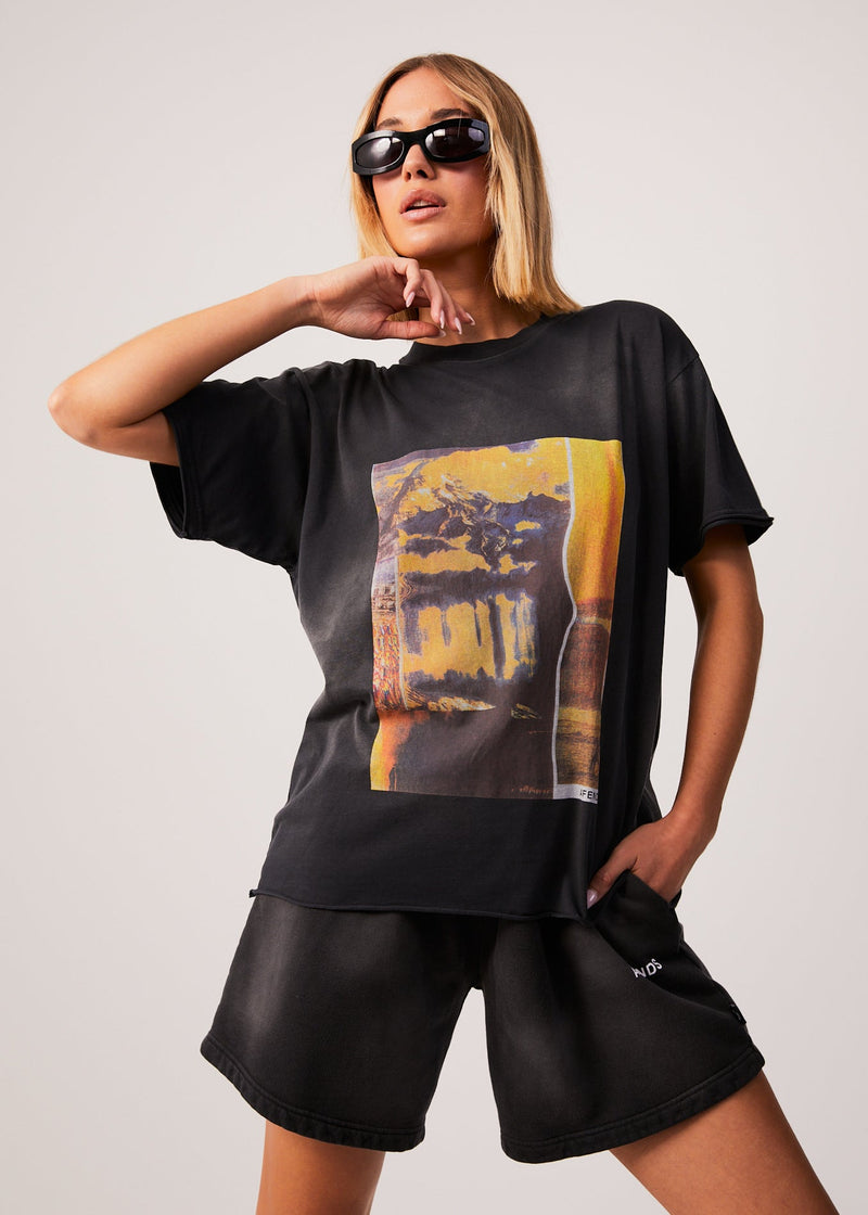 Afends Womens Boulevard - Recycled Oversized Graphic T-Shirt - Worn Black