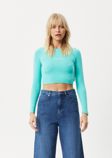 Afends Womens Boundless - Recycled Ribbed Cropped Long Sleeve Top - Jade - Afends womens boundless   recycled ribbed cropped long sleeve top   jade   sustainable clothing   streetwear