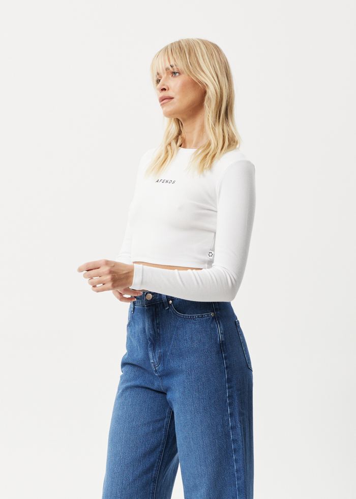 Afends Womens Boundless - Recycled Ribbed Cropped Long Sleeve Top - White - Sustainable Clothing - Streetwear