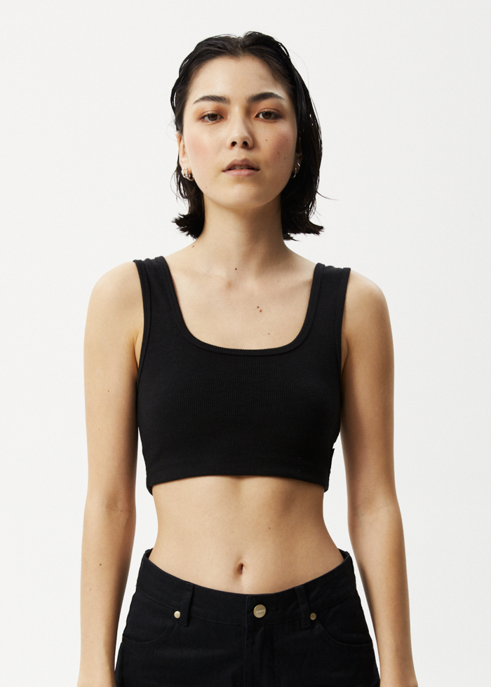 Afends Womens Chia - Hemp Ribbed Cropped Singlet - Black - Sustainable Clothing - Streetwear