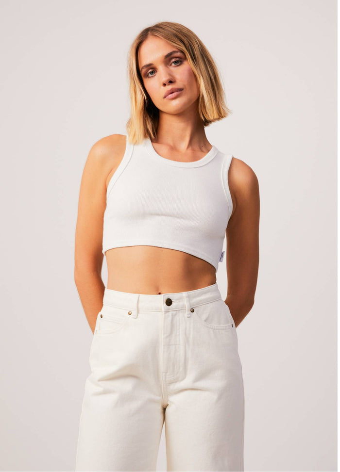Afends Womens Chloe - Hemp Ribbed Crop Tank - Off White - Sustainable Clothing - Streetwear