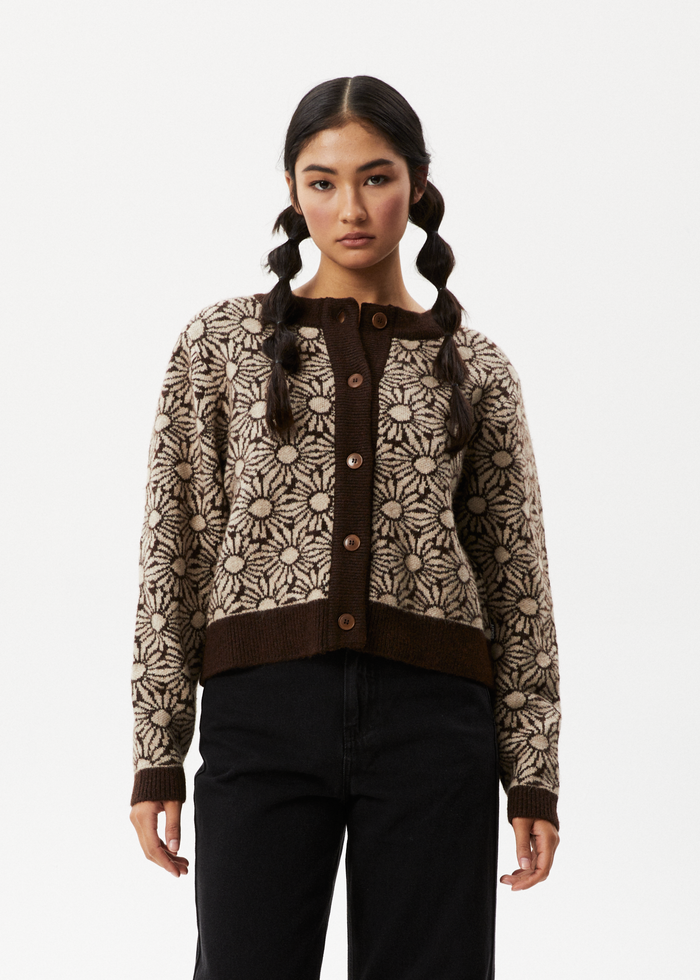 Afends Womens Dandy - Floral Knitted Cardigan - Toffee - Sustainable Clothing - Streetwear