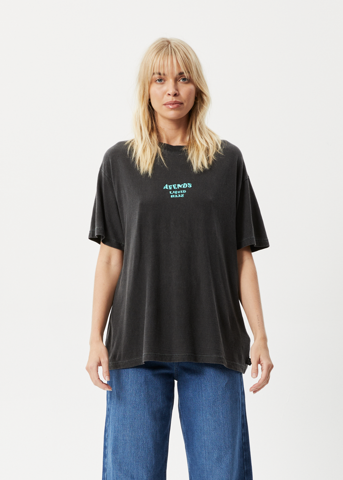Afends Womens Daze Slay - Hemp Oversized Graphic T-Shirt - Stone Black - Sustainable Clothing - Streetwear