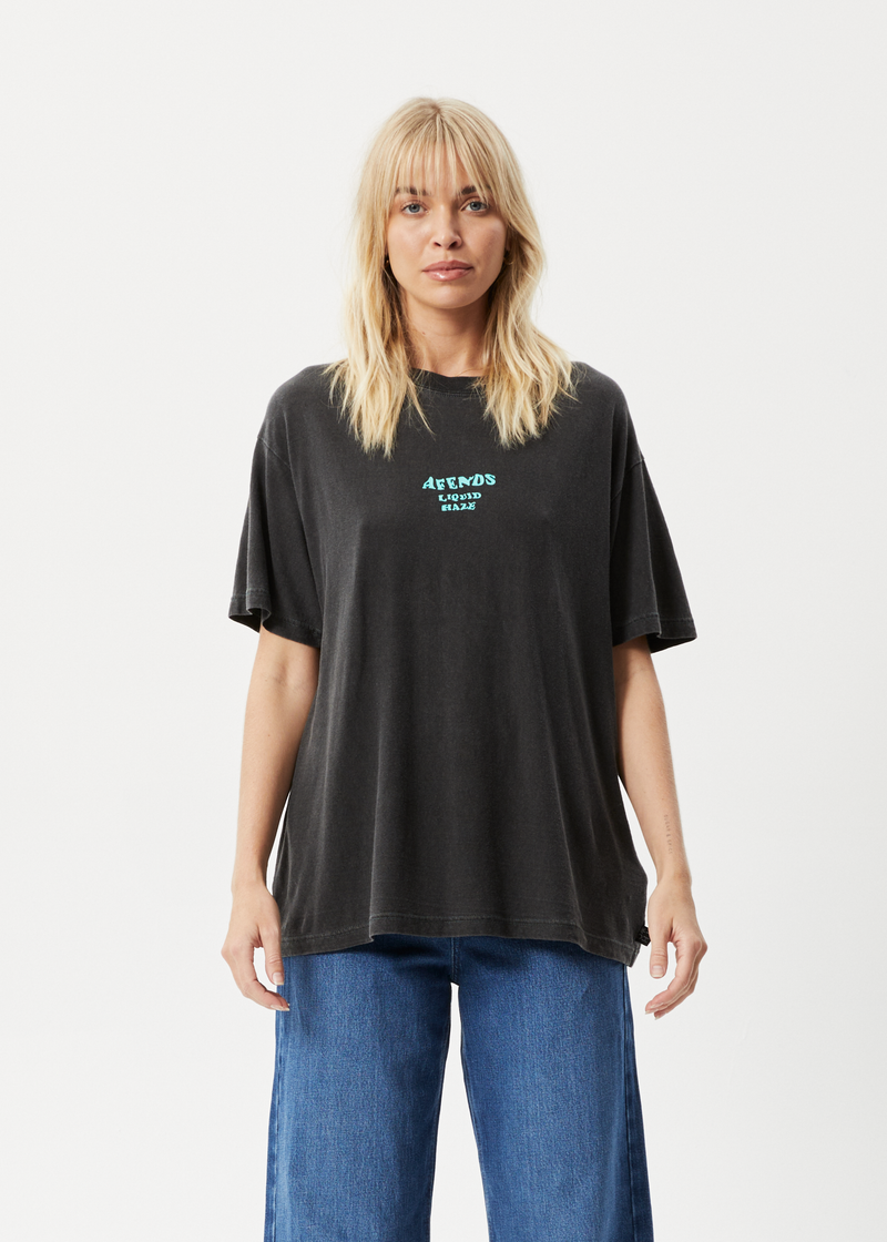 Afends Womens Daze Slay - Hemp Oversized Graphic T-Shirt - Stone Black
