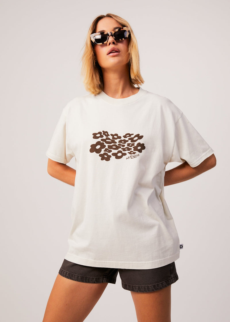 Afends Womens Digital Holiday - Recycled Oversized Floral T-Shirt - Off White