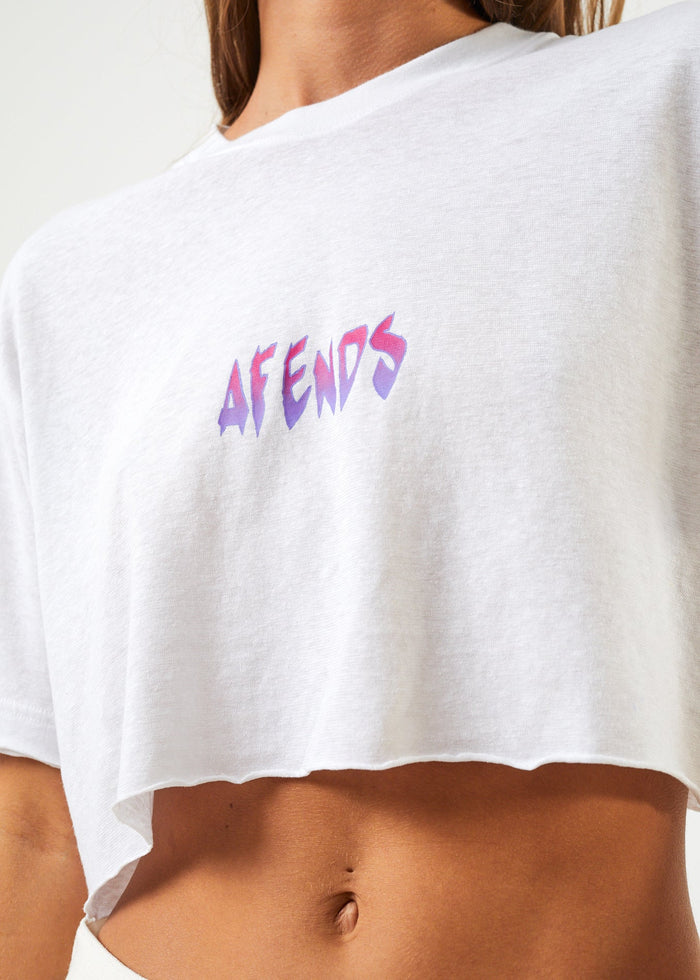 Afends Womens Electric Slay Cropped - Hemp Oversized T-Shirt - White - Sustainable Clothing - Streetwear