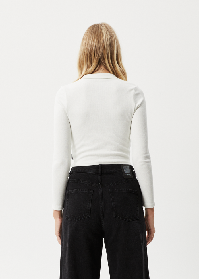 Afends Womens Eliza - Hemp Ribbed Long Sleeve Shirt - Off White - Sustainable Clothing - Streetwear