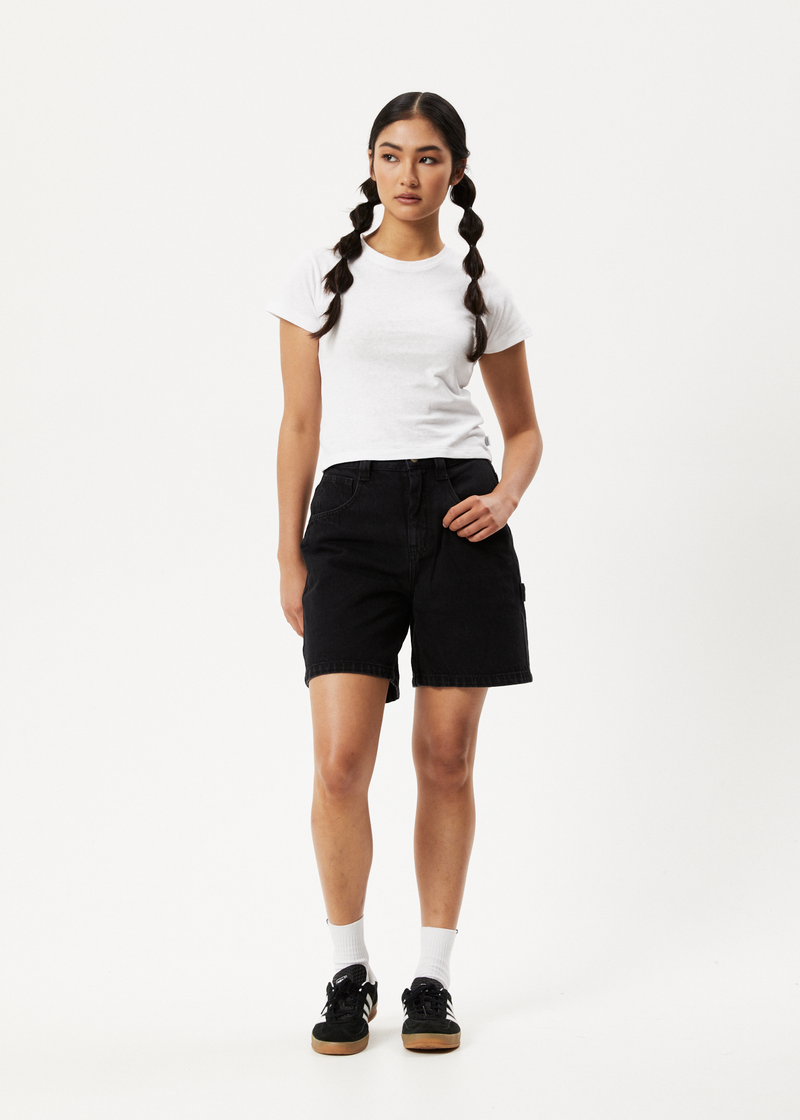 Afends Womens Emilie - Organic Denim Carpenter Shorts - Washed Black