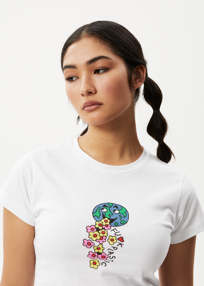Afends Womens F Plastic - Baby T-Shirt - White - Sustainable Clothing - Streetwear