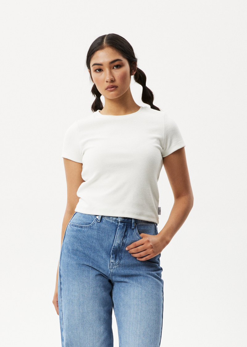 Afends Womens Faith - Hemp Ribbed T-Shirt - Off White