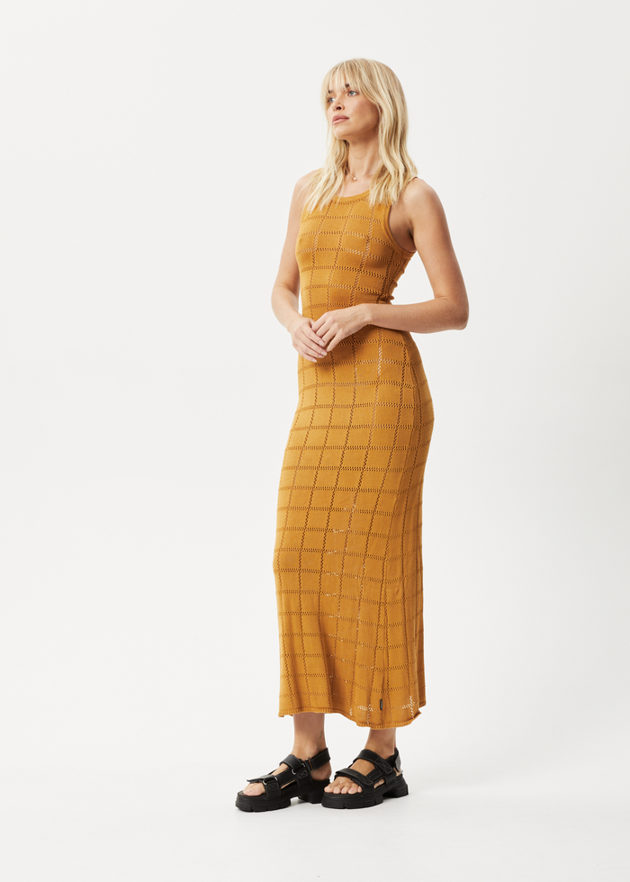 Afends Womens Femme - Knit Maxi Dress - Mustard - Sustainable Clothing - Streetwear