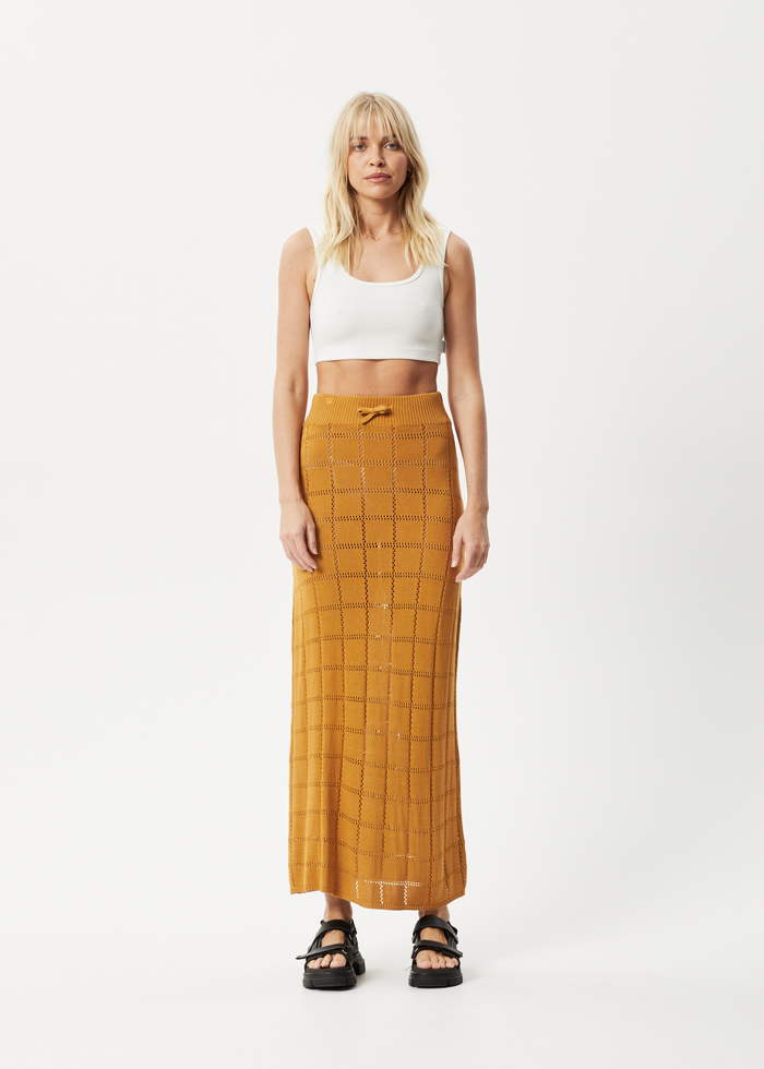 Afends Womens Femme - Knit Maxi Skirt - Mustard - Sustainable Clothing - Streetwear