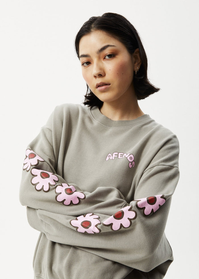 Afends Womens Flower - Crew Neck Jumper - Olive - Sustainable Clothing - Streetwear