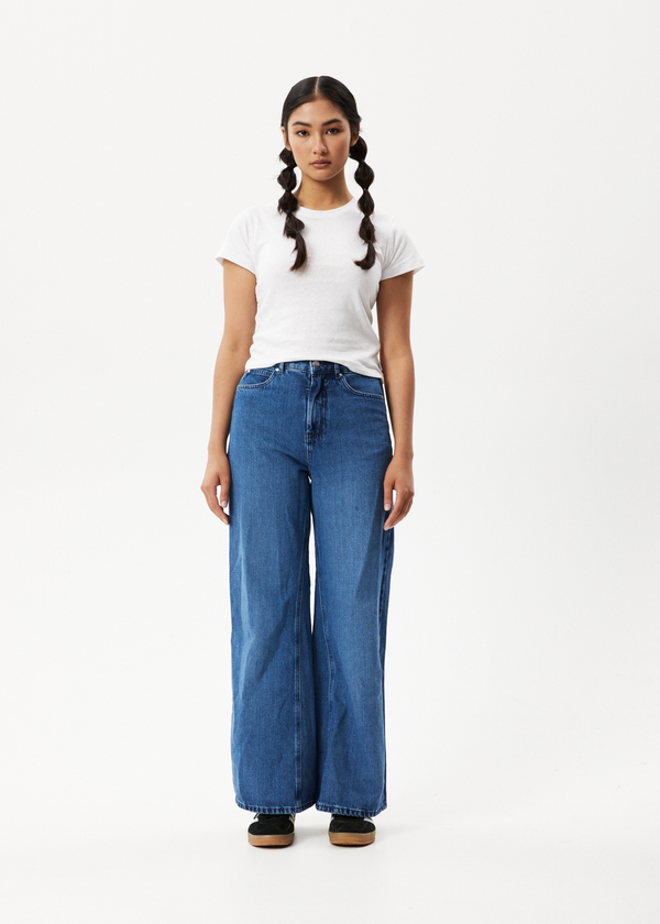 Afends Womens Gigi - Hemp Denim Flared Jeans - Authentic Blue