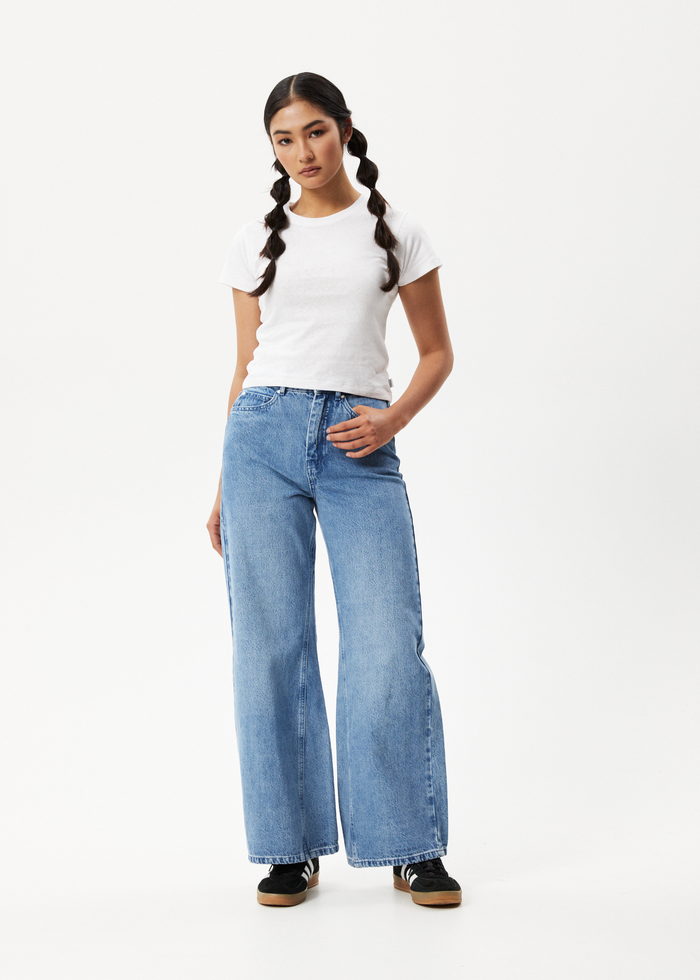 Afends Womens Gigi - Hemp Denim Flared Jeans - Worn Blue - Sustainable Clothing - Streetwear