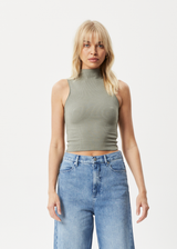Afends Womens Iconic - Hemp High Neck Ribbed Tank - Olive - Afends womens iconic   hemp high neck ribbed tank   olive   sustainable clothing   streetwear