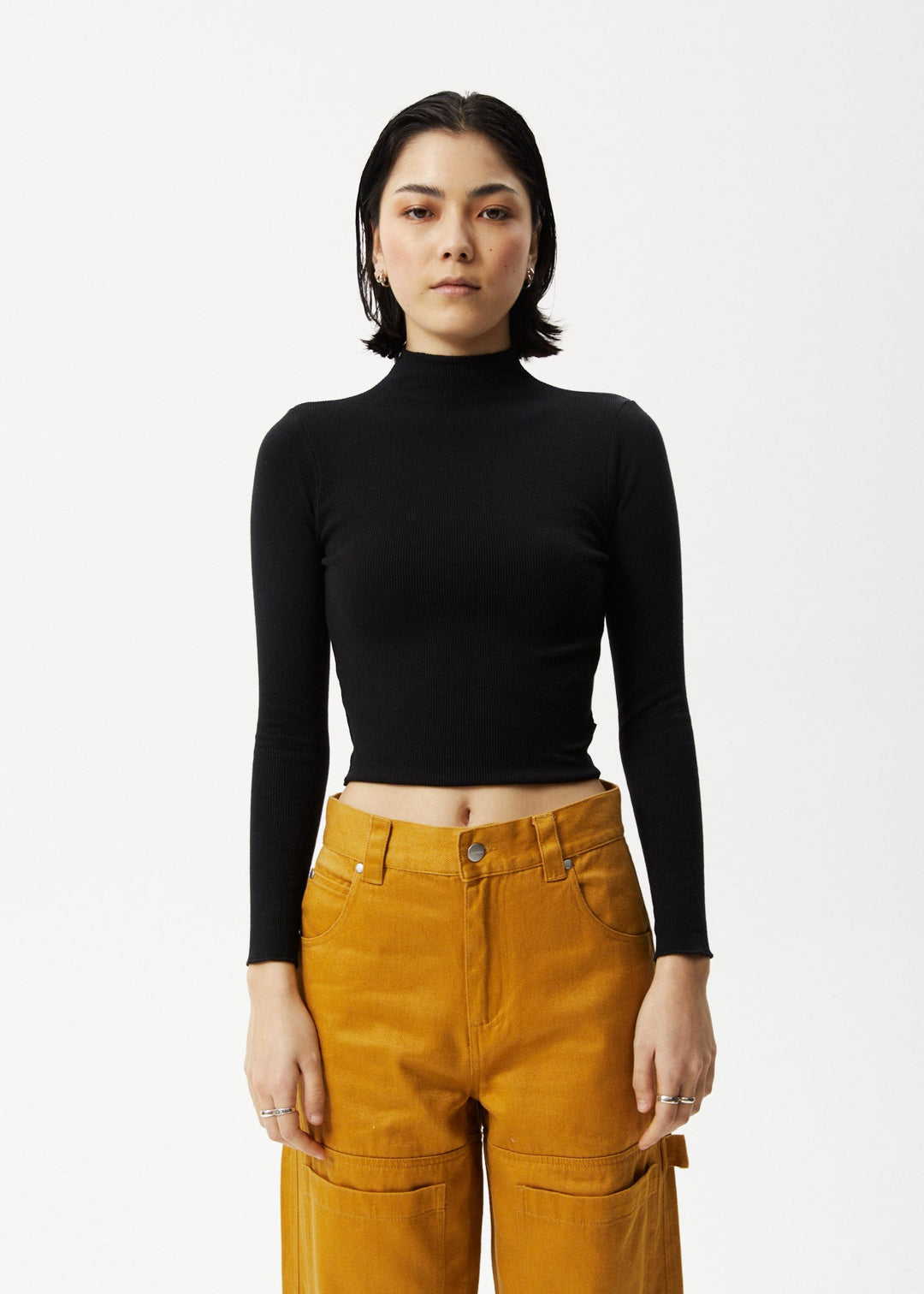 Afends Womens Iconic - Hemp Ribbed Long Sleeve Top - Black - Sustainable Clothing - Streetwear