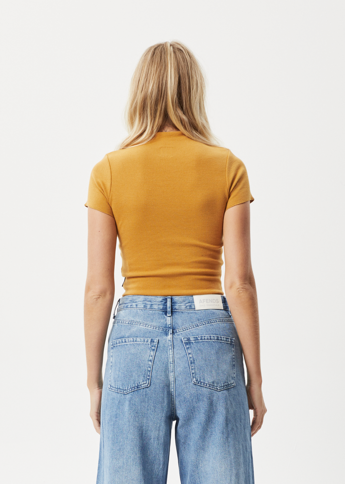 Afends Womens Iconic - Hemp Ribbed T-Shirt - Mustard - Sustainable Clothing - Streetwear
