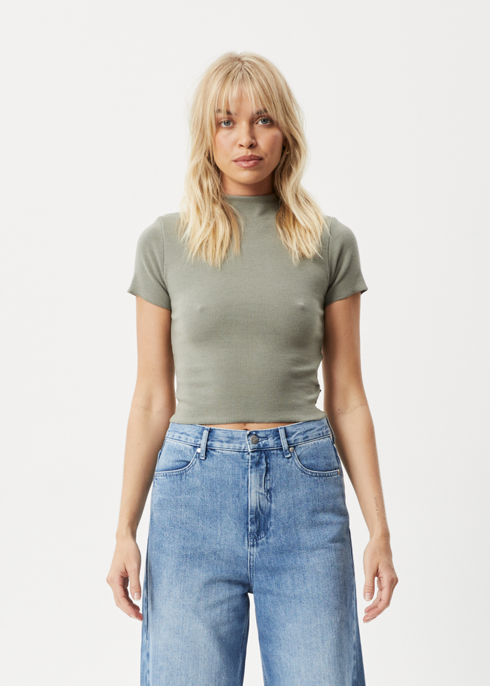 Afends Womens Iconic - Hemp Ribbed T-Shirt - Olive - Sustainable Clothing - Streetwear