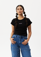 Afends Womens Lilah - Pointelle Baby T-Shirt - Black - Afends womens lilah   pointelle baby t shirt   black   sustainable clothing   streetwear