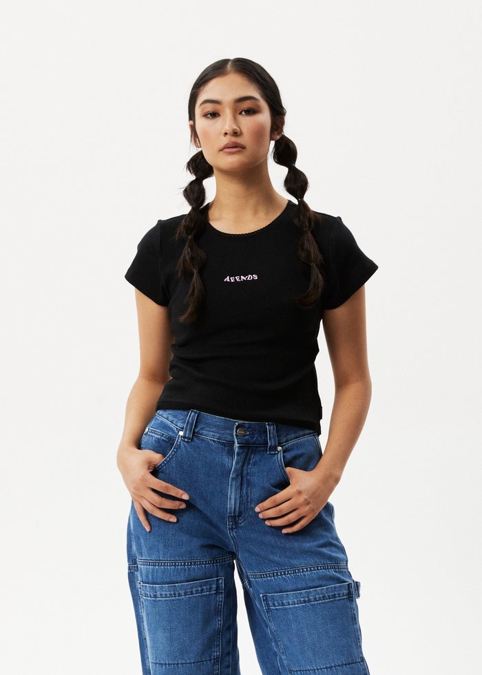 Afends Womens Lilah - Pointelle Baby T-Shirt - Black - Sustainable Clothing - Streetwear