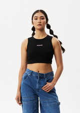 Afends Womens Lilah - Pointelle Cropped Tank - Black - Afends womens lilah   pointelle cropped tank   black   sustainable clothing   streetwear