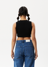 Afends Womens Lilah - Pointelle Cropped Tank - Black - Afends womens lilah   pointelle cropped tank   black   sustainable clothing   streetwear