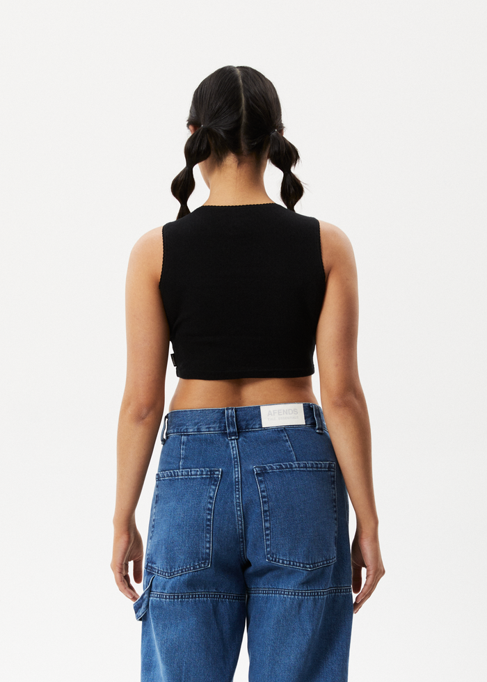 Afends Womens Lilah - Pointelle Cropped Tank - Black - Sustainable Clothing - Streetwear