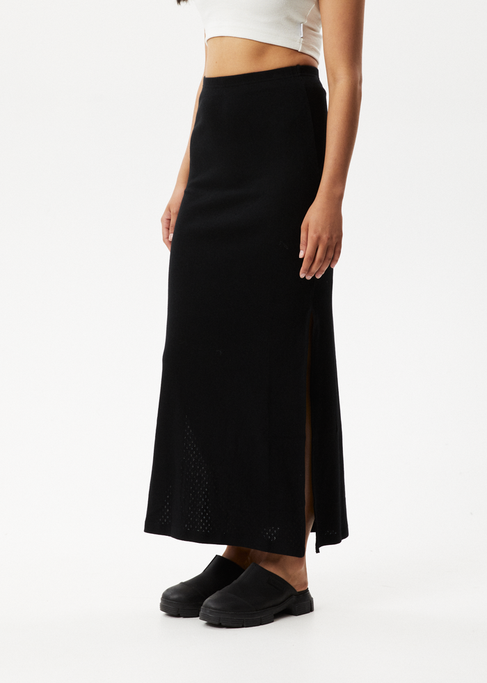 Afends Womens Lilah - Pointelle Maxi Skirt - Black - Sustainable Clothing - Streetwear