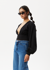 Afends Womens Lilo - Long Sleeve Button Up Top - Black - Afends womens lilo   long sleeve button up top   black   sustainable clothing   streetwear