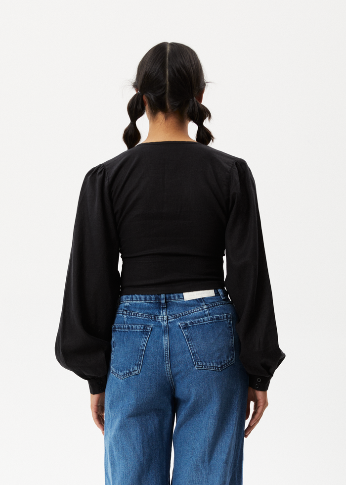 Afends Womens Lilo - Long Sleeve Button Up Top - Black - Sustainable Clothing - Streetwear