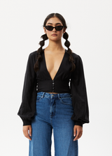Afends Womens Lilo - Long Sleeve Button Up Top - Black - Afends womens lilo   long sleeve button up top   black   sustainable clothing   streetwear