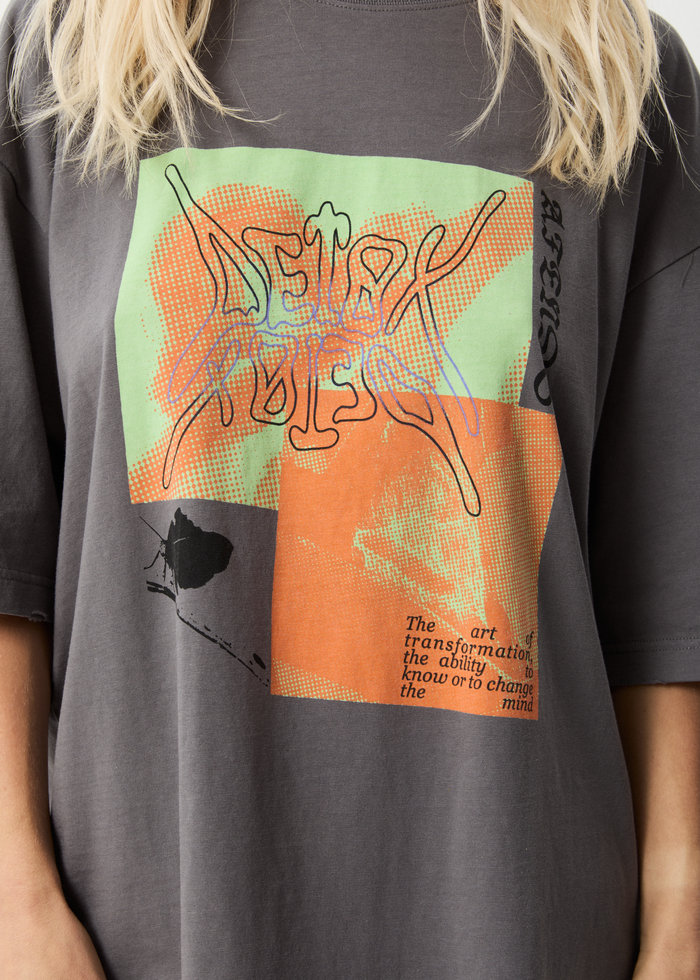 Afends Womens Morton - Recycled Oversized Graphic T-Shirt - Steel - Sustainable Clothing - Streetwear