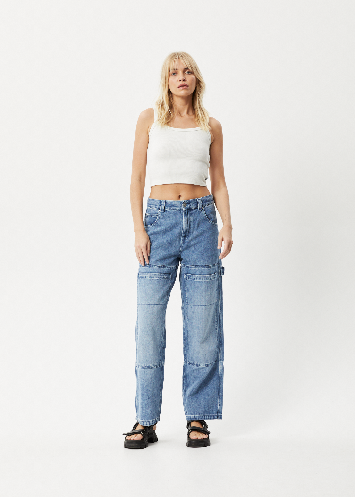 Afends Womens Moss Hemp Denim Carpenter Jeans Worn Blue Afends Europe