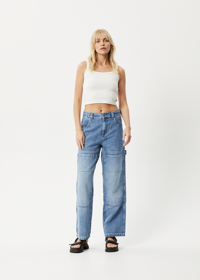 Afends Womens Moss - Hemp Denim Carpenter Jeans - Worn Blue - Sustainable Clothing - Streetwear