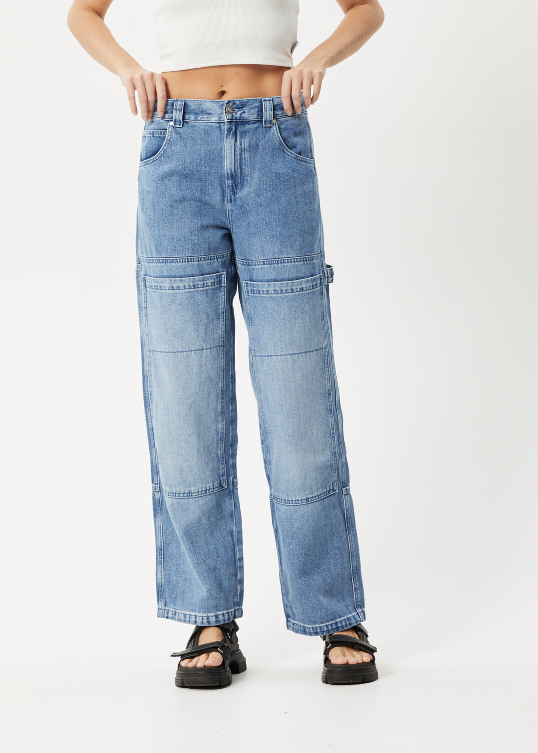 Afends Womens Moss - Hemp Denim Carpenter Jeans - Worn Blue - Sustainable Clothing - Streetwear