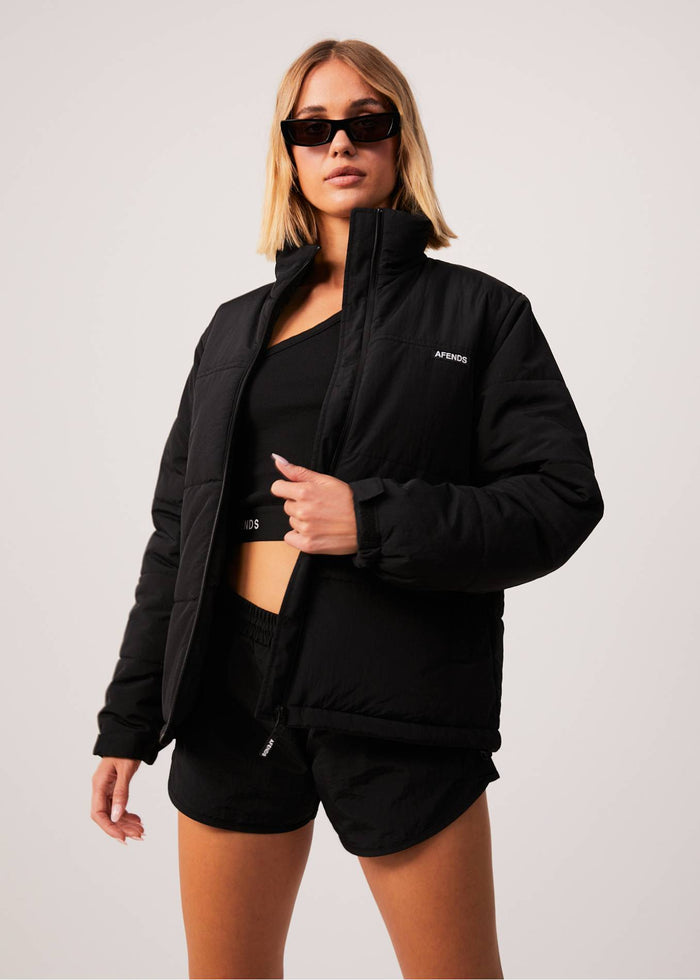 Afends Unisex Pala - Unisex Recycled Puffer Jacket - Black - Sustainable Clothing - Streetwear