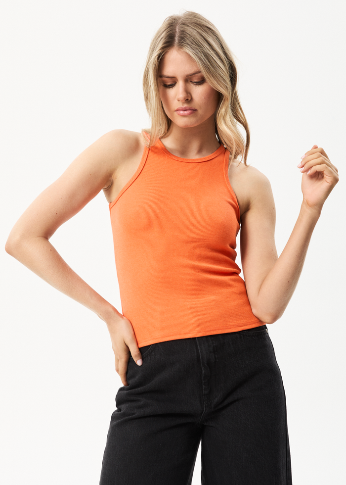 Afends Womens Pearly - Hemp Ribbed Singlet - Orange - Sustainable Clothing - Streetwear