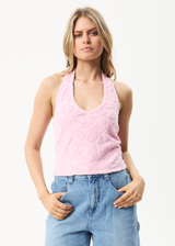 Afends Womens Rhye - Recycled Terry Halter Top - Powder Pink - Afends womens rhye   recycled terry halter top   powder pink   sustainable clothing   streetwear